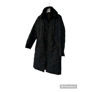 VIA SPIGA BLACK QUILTED RABBIT FUR TRIM MIDI COAT SZ L